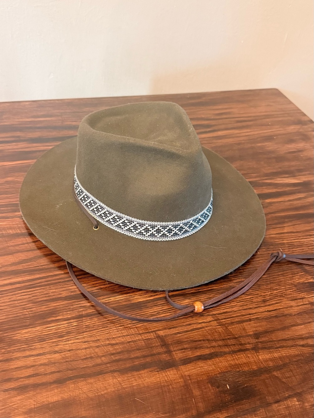 Olive Green Wool Felt Wide Brim Hat